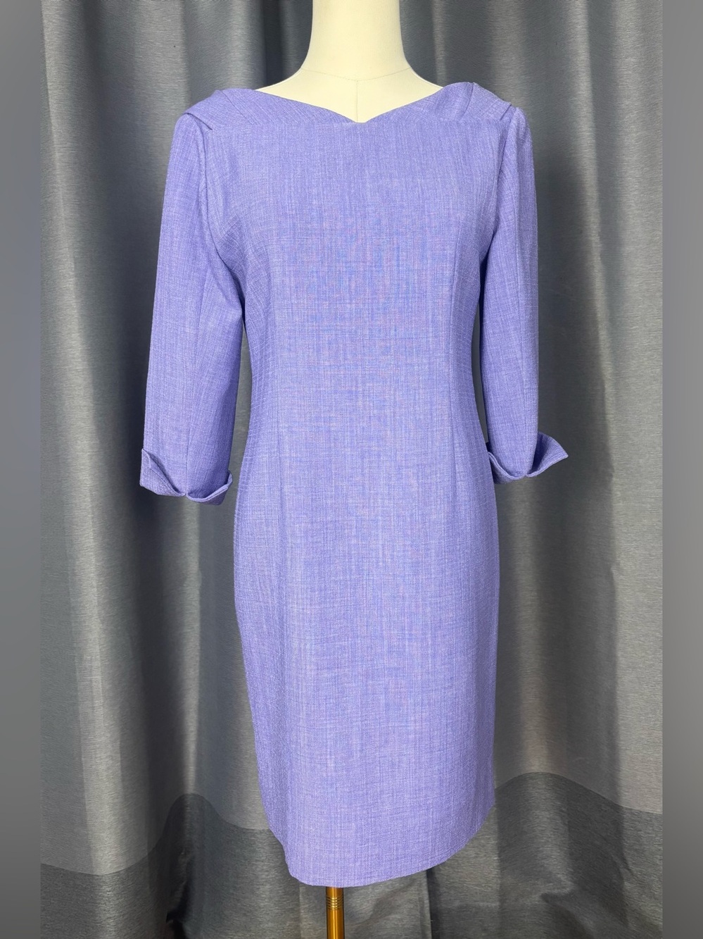 Classic Violet Purple Sheath Dress Elegant Three Quarter Sleeve M